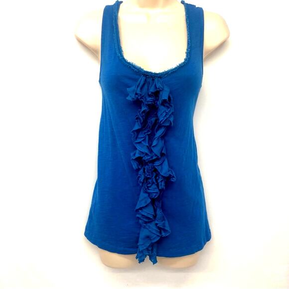 Ann Taylor Loft Teal Blue Textured Ruffled Front Tank Top Wide Scoop Neck - Picture 2 of 16
